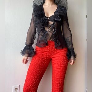 John Charles Sheer Black Ruffle Gothic Y2K Blouse